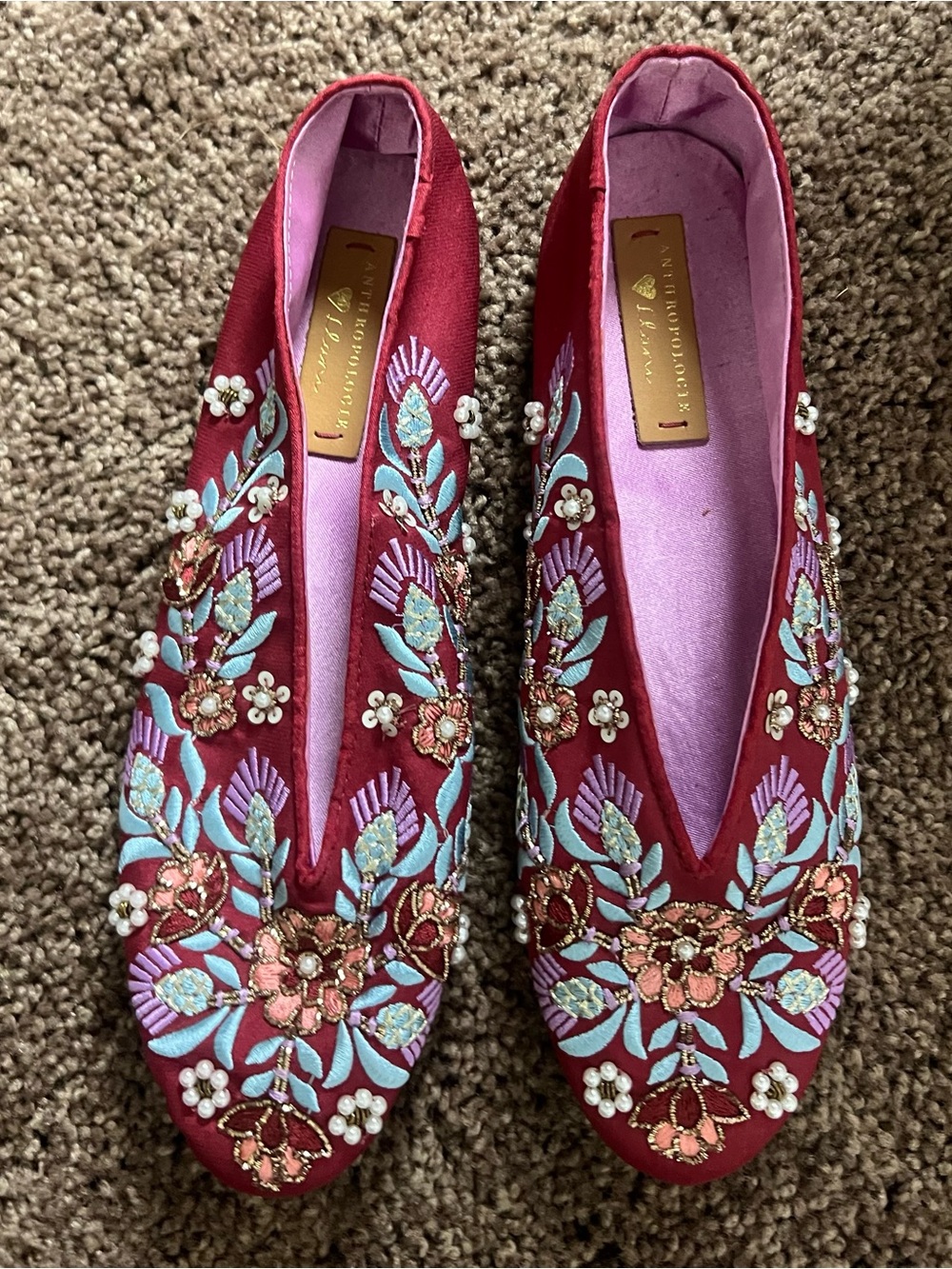 Anthropologie Llani Embellished Satin Ballet Slippers Sz 9/40 MSRP $98